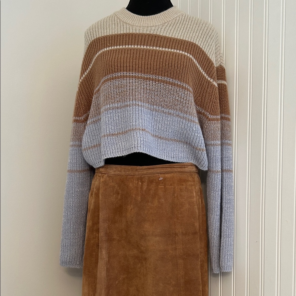 Striped Beige and Brown Women's Cropped Sweater